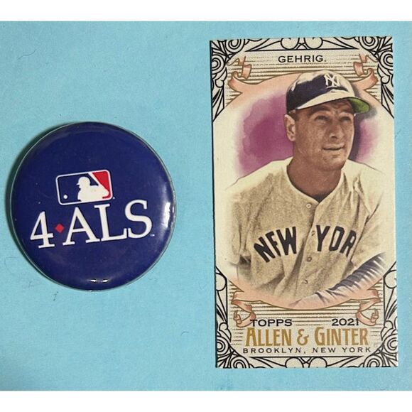 2021 Topps Allen & Ginter Black Mini LOU GEHRIG card#119 & MLB 4 ALS pinback - Picture 1 of 5